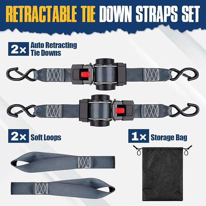 2 Pack Retractable Ratcheting Straps - 2 Inch x 10 Feet | 3,000lbs Break Strength, Heavy-Duty Ratchet Tie-Down Straps for Moving, Cargo,Truck, Motorcycle
