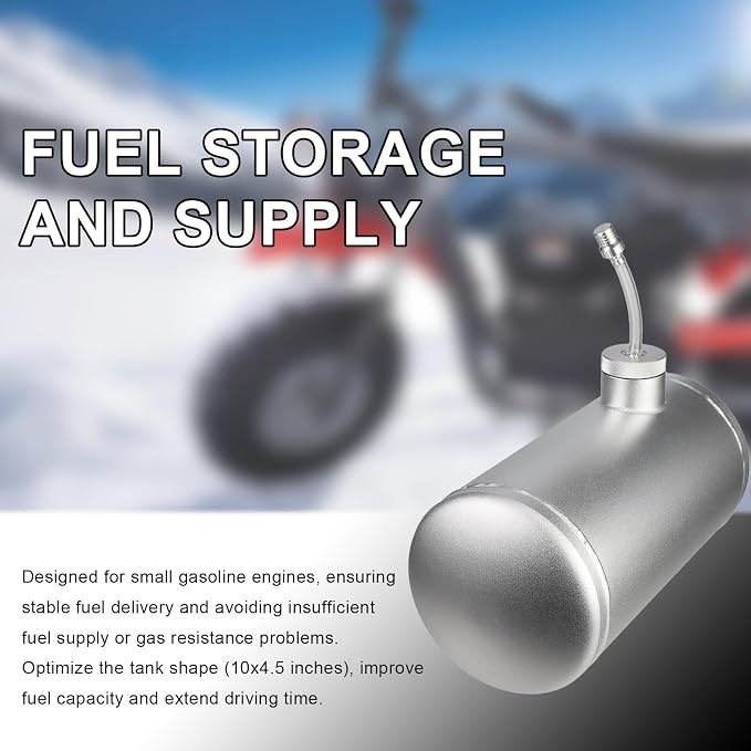 10x4.5" Aluminum alloy welding Gas Fuel Tank Cylinder For Coleman Powersports CT200U BT200X CT200u-ex,For Predator 212cc 196cc/6.5HP Go Kart and Gas Mini Bike,Dirt Gas Bike, Go Kart Parts(Silver)