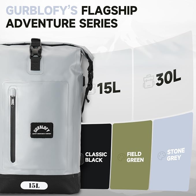 Motorcycle Tail Bag, 15L Waterproof Motorcycle Saddle Bag | 2 Size and 3 Color Options Luggage Bag, PVC Travel Bag, Rear Seat Bag, Stone Grey GT-15GRY