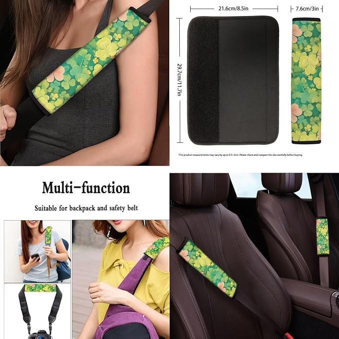 13 Pcs St. Patrick's Clover Car Seat Covers Full Set, Irish Day Clovers Vehicle Headrest Cover Keychain, Automotive Interior Covers for Sedans, Trucks