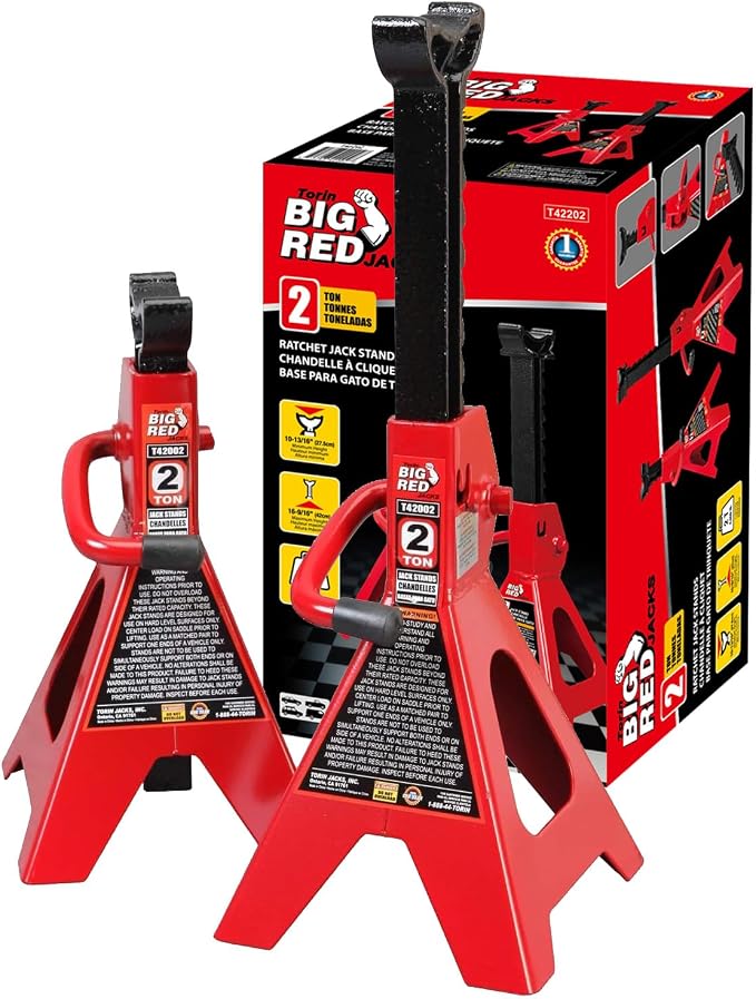Big RED Torin Steel Jack Stands: 2 Ton (4,000 lb) Capacity, Fit Use for Cars Automotive Small Vehicles, Red, 1 Pair