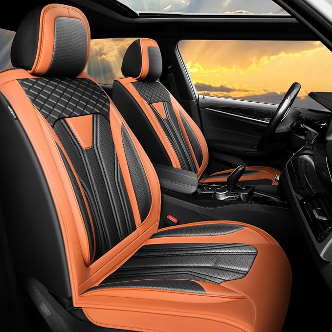Fit Rogue Car Seat Covers Premium Leather for Nissan Rogue 2015-2025 2026. Waterproof， Anti-Slip, Scratch-Resistant & All-Weather Seat Cushion Protector (Full Set, Orange&Black)