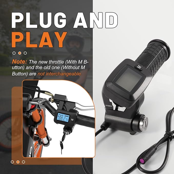 Upgraded E-Bike Throttle 48V w/M Button Fits for Tutti/Tutto/Tuttio Soleil01 Electric Dirt Bike Soleil 01 Only New Version (with M), Non-Interchangeable with Old Throttle (Without M)