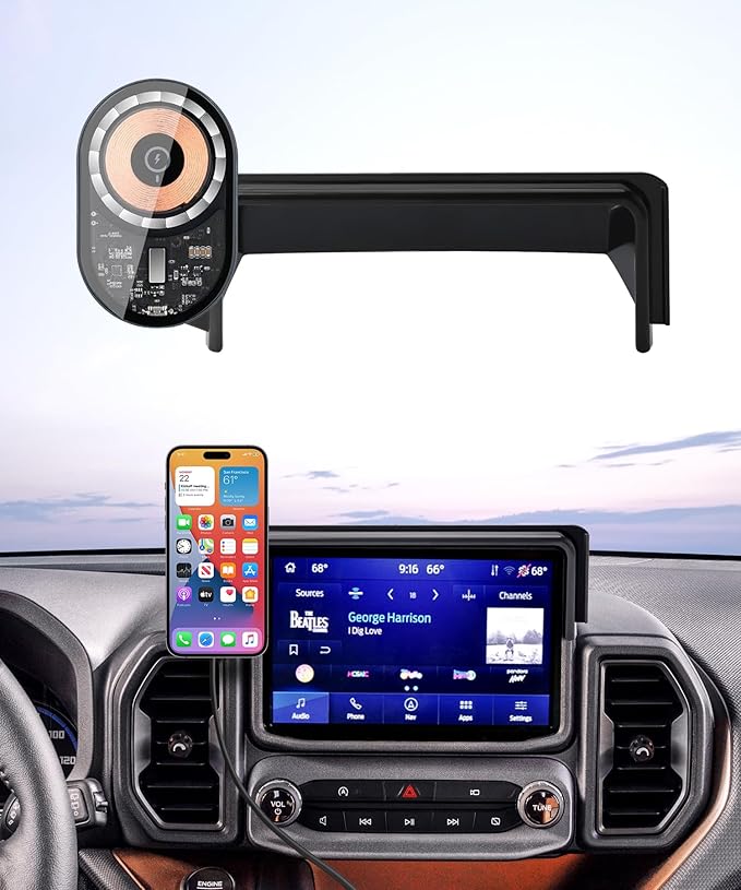 Wireless Charging Car Phone Holder for Ford Bronco Sport 2021-2024, 8" Screen Fixed Clip, 360° Rotation Car Phone Mount Compatible with MagSafe