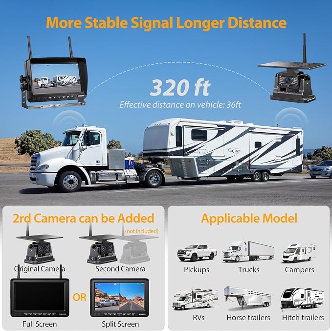 Magnetic Solar Wireless Backup Camera Plug and Play 7" 1080P HD DVR IPS Monitor,IR Night Vision,IP69 Waterproof 1-Min Solar Install,No-Drill,Xroose Wireless Backup Camera for Truck/Trailer/Camp