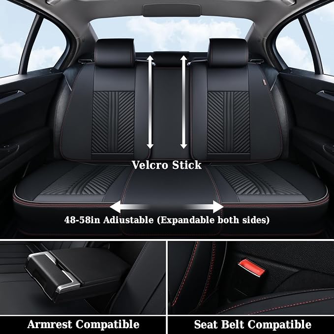 Coverado Car Seat Covers Full Set, 5 Seats Leather Seat Covers for Cars, Waterproof Front and Rear Car Seat Protectors Cushions Universal Fit Most Vehicles (Black)