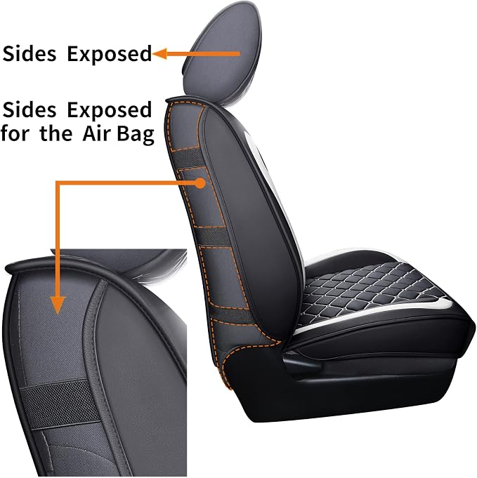Tomatoman Tacoma Seat Covers Customized for 2005-2025 2026 Sport Double Cab SR V6 Pickup Truck, Waterproof Faux Leather Car Cushions(2 PCS Front, Black-White)