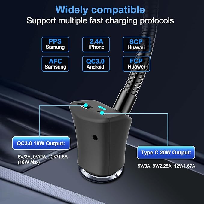 for Car Mount Charger 15W Wireless Car Cigarette Lighter Phone Charger, Cigarette Lighter Phone Mount with Dual Port PD&QC3.0 Fast Charging for iPhone 15 Pro Plus Max 14 13 12