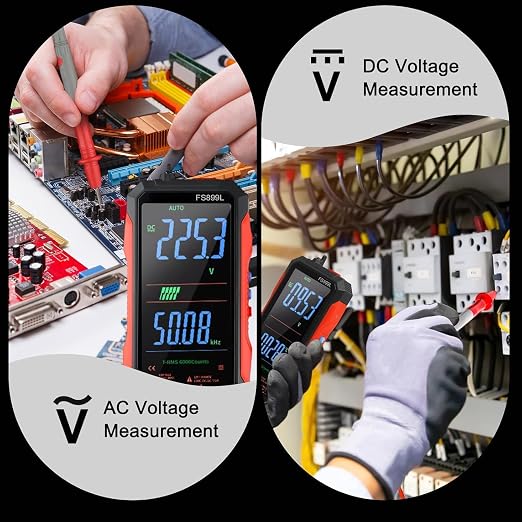 Digital Multimeter Tester Rechargeable Smart Digital Multimeter USB-C Charging True RMS Electrical Tester AC DC Voltage Current Tester with Large Display for Industrial Electrical Issues(FS899L)