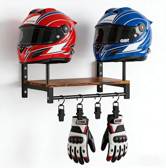 Helmet Holder Wall Mount,Motorcycle Helmet Holder with 4 Hook Clips,Motorcycle Accessories for Gear Storage