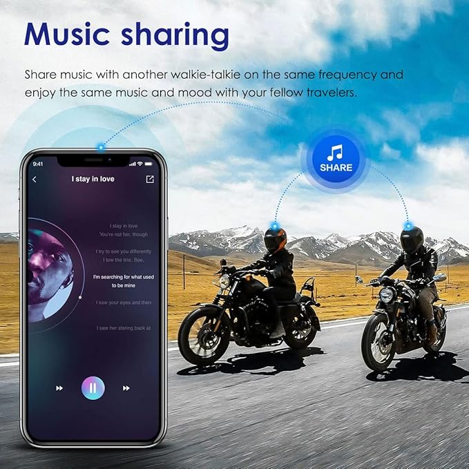 Bluetooth Motorcycle Helmet Intercom, 1500 feet Wireless Communication, Built-in Display, FM Radio, Noise Reduction, Music Sharing for 2 Riders, Waterproof, High Volume Sound Quality. 1000mAh, 2-Pack
