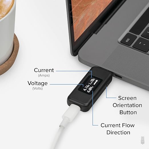Plugable USB C Power Meter Tester for Monitoring USB-C Connections - Digital Multimeter for USB Type C Cables, Laptops, Phones, Chargers - Driverless