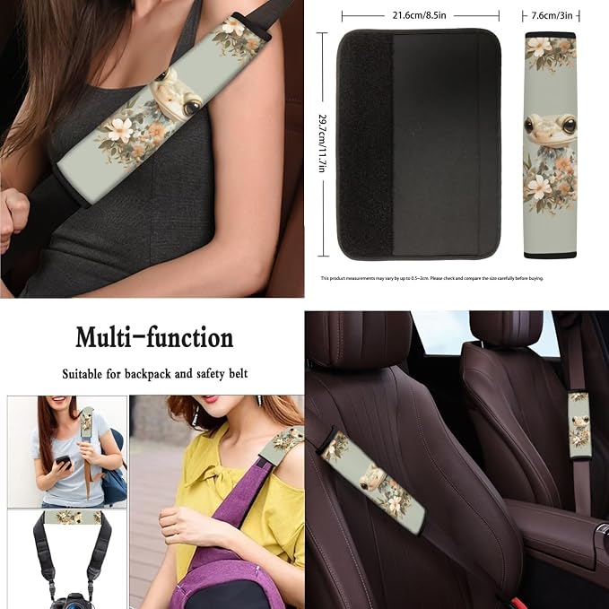 13 Pack Car Seat Covers Full Set, Leopard Gecko Seat Cover Steering Wheel Cover Lizard Seat Belt Pads, 3D Vivid Leopard Gecko Auto Front and Rear Bench Seat Protector