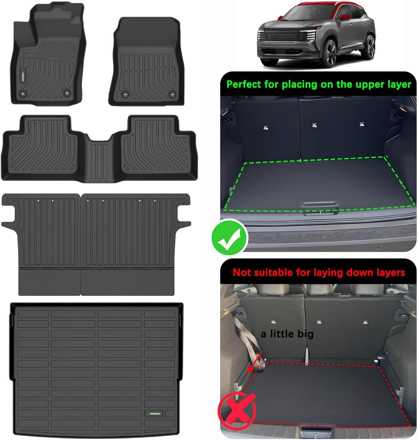 ANBINGO®- Floor Mats & Backseat Cargo Liner for 2025 2026 Nissan Kicks SV/SR (Not fit Kicks S Model),TPE All Weather Car Mat for 2025 Nissan Kicks Accessories-Black