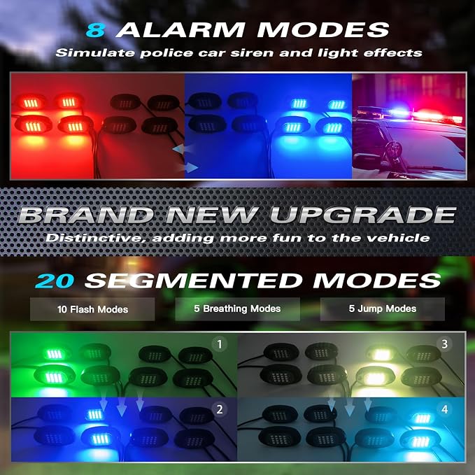 10Pods RGB LED Rock Lights Kit with APP/RF Remote Control, Segmented LED Underglow Lights Multi Zone Neon Exterior Light Multicolor 12v Waterproof for Truck Jeep UTV ATV Golf Cart Offroad SXS
