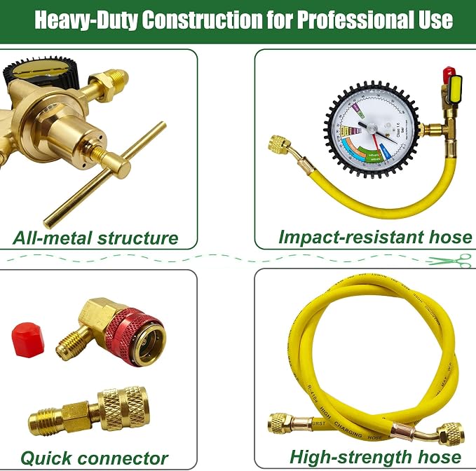 53010 Automotive/HVAC Pressure Tester Kit, Pressure Testing Tools, Includes 53001 Nitrogen Pressure Regulator, Leak Testing Adapter 53042, Charging Hose, R134a Adapter, R410A Adapter