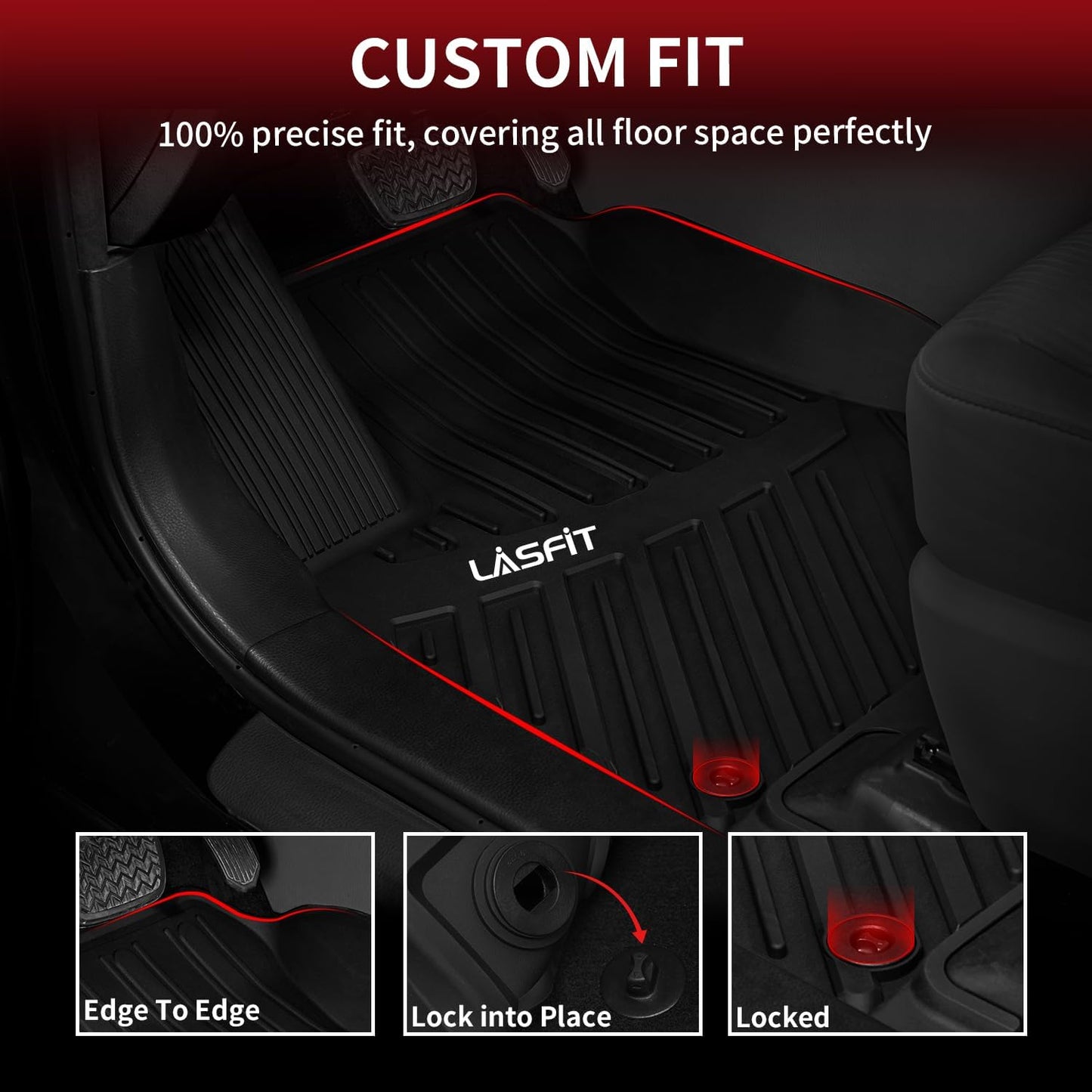 LASFIT Floor Mats for Toyota Highlander 2014-2019 (Not for Hybrid) All Weather Custom Fit Floor Liner for Highlander LE/XLE/SE/Limited/TPE Front and Rear 2 Row Car Mats,Black