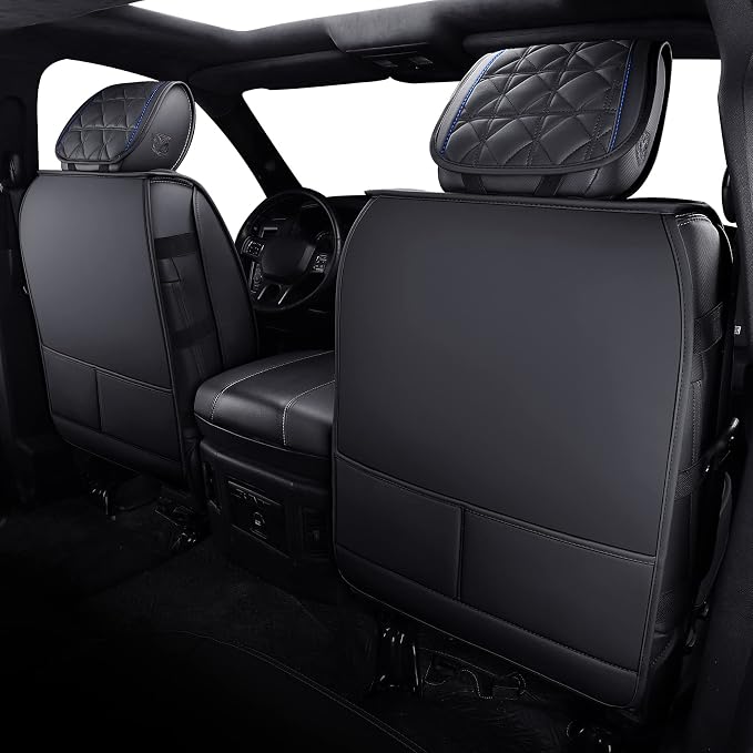 YIERTAI for Dodge RAM Seat Covers Fit 2009-2025 2026 1500/2500/3500HD Pickup Crew Double Cab Quad Cab Laramie Long Horn Rebel Tradesman Waterproof Leather Seat Cover(2 PCS Front only/Black-Blue)