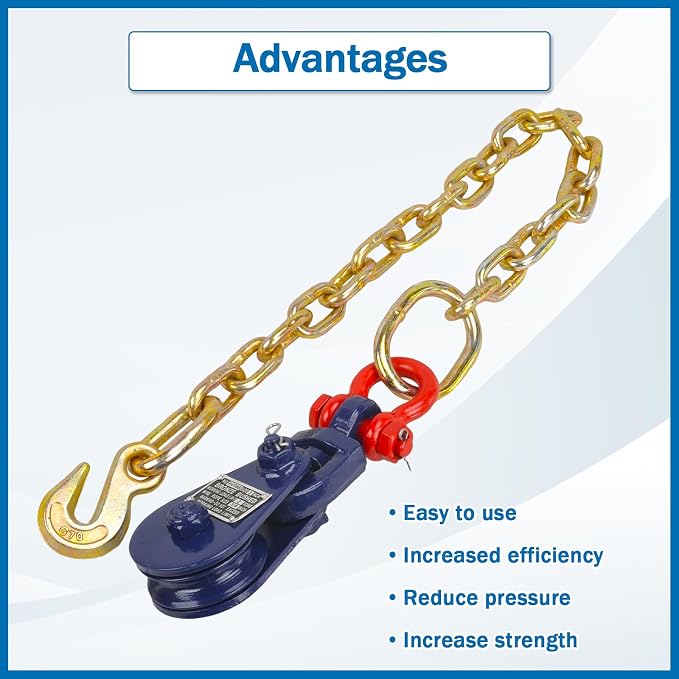 2 Tons Snatch Block with 2 ft G70 5/16 Chain Flatbed Tow, 3" Sheave for 3/8" Inch Wire Rope for Truck Rollback Wrecker Car Hauler Winch Carrier Cable Towing and Recovery