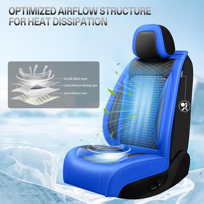 Fit Explorer Ice Silk Cooling Car Seat Covers for Ford Explorer 2004-2025 2026, Breathable Seat Protector, Anti-Slip & Scratch-Resistant，Sweatproof Auto Cushion Covers（5 Seats, Blue）