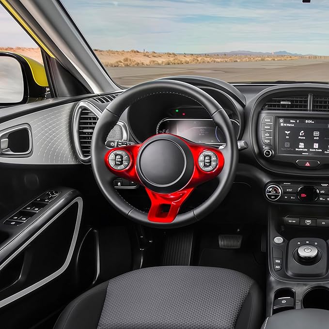 Steering Wheel Button Panel Cover Interior Steering Handle Button Frame Protective Cover Compatible with Kia Soul 2020-2025 Accessories (Glossy Red Style)