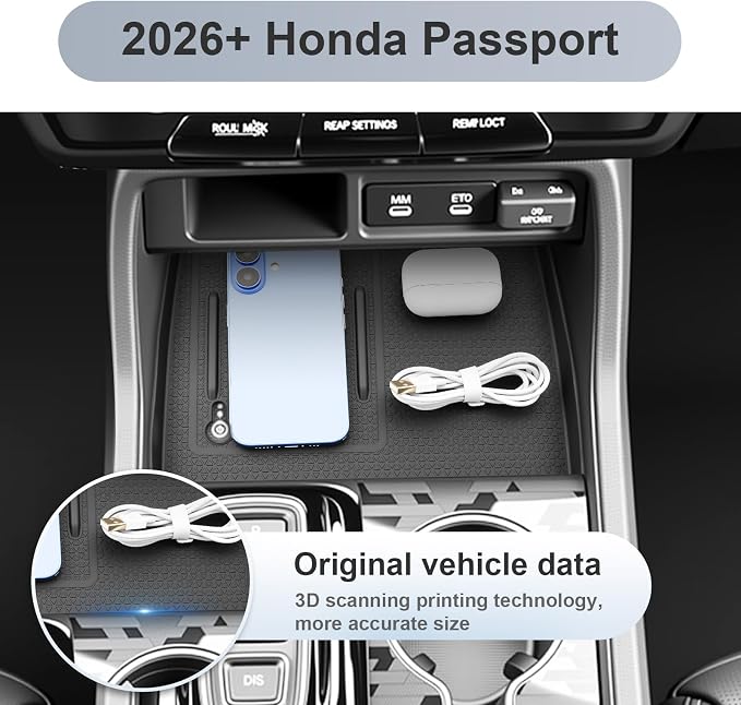 SKTU for 2026 Honda Passport Wireless Charging Mat 2026+ Passport Center Console Non-Slip Pad 2026 Passport Console Mat Honda Passport 2026 Accessories Rubber Console Mat Durable