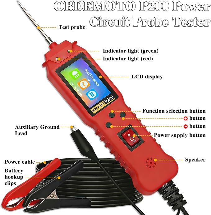 Automotive Circuit Tester, Power Circuit Probe Short Finder with Multimeter & Oscilloscope, 0-36V DC/AC Voltage, PWM Drive, Component Activation, Tester Electric 16.4FT Cable for Car Truck RV