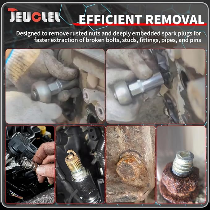 7PCS Spiral Type Deep Extractor Set, Stripped Bolt Remover Lug Nut Extractor Set, Spark Plug Easy-out Set, Lug Nut Removal Tool Set for Removing Deeply trapped and Broken Bolts, Studs.