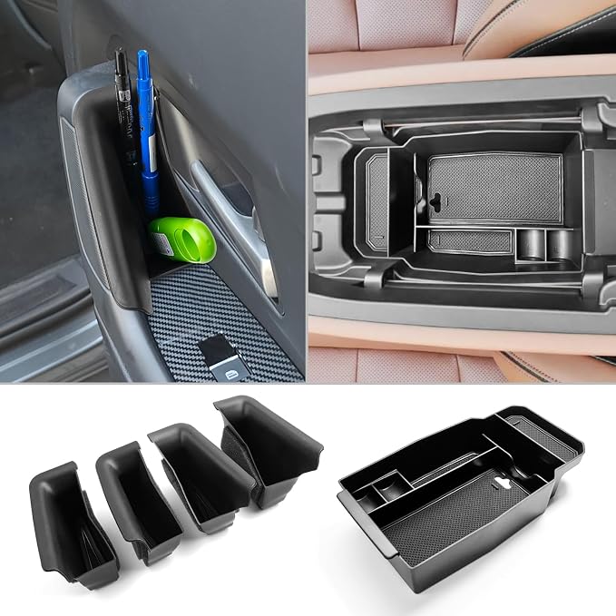 CDEFG 5Pcs for 2023-2026 Mazda CX50 Center Console & Door Handle Organizer | for 2023-2026 Mazda CX-50 Accessories Console Armrest Tray Side Door Trash Container Storage Door Handle Pocket Insert