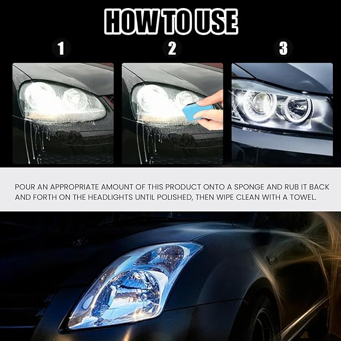 Ultimate Car Headlight Cleaner Restoration Spray Kit -Auto Head Lights Clear Coat Protectant & Haze Remover Compound for Plastic Lens Renewal Scratch Restore Polishing Protec Solutions 3.38oz (2)