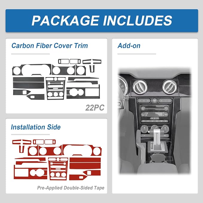 Real Carbon Fiber Interior Trim Kit Compatible with Ford Mustang 2005-2009, Interior Decor Sticker Accessories