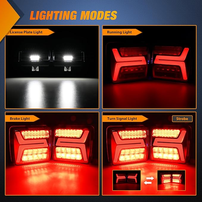 Nilight Magnetic Trailer Towing Light Kit 2PCS 58LED Wireless Tow Rechargeable Rear Stop Turn Running Lights for 10-30V Trailers Trucks RVs Vans Boats