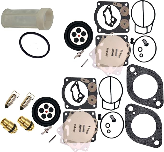 Venom Twin Carb Rebuild Kit w/Needle, Seats & Gaskets/For Sea-Doo (947-951 Engine ONLY), Fits 1998-2002 GSX GTX LRV RX RXX XP/LTD Free Water Separator Fuel Filter & O-Ring