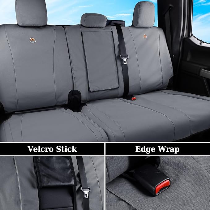 Coverado Canvas Car Seat Covers, Waterproof Seat Protector Car Seat Cushions, Seat Covers Compatible Custom Fit for 2015-2026 Ford F150 & 2017-2026 Ford F250 F350 F450, Full Set, Gray