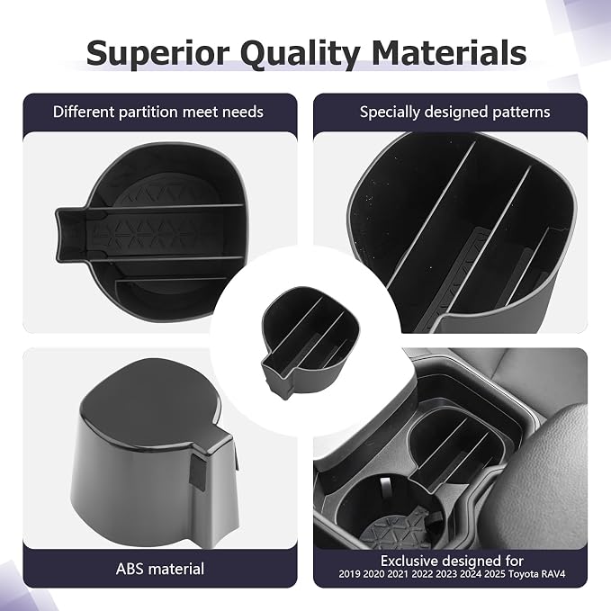LUWU for 2025 Toyota RAV 4 Accessories Compatible with 2019 2020 2021 2022 2023 2024 2025 Toyota RAV 4 Front Center Console Cup Holder Organizer Secondary Storage Box Insert Tray ABS Material
