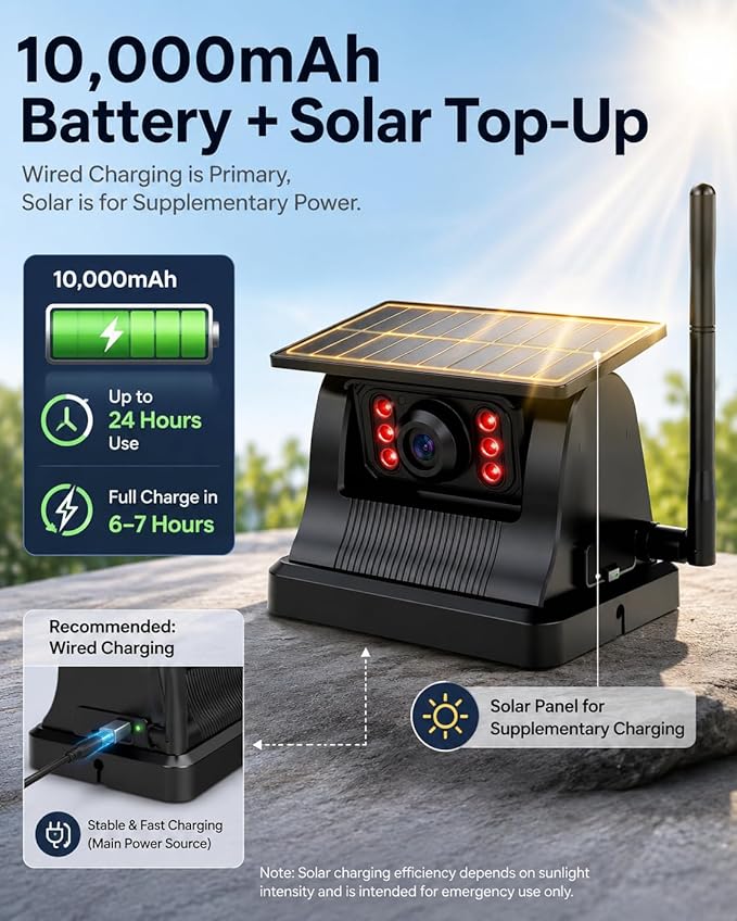 Magnetic Solar Wireless Backup Camera : 4.3" Portable Truck Cameras | Easy Install Scratch-Proof No Delay Backup Camera for Truck Rechargeable HD 1080P for Trailer Small RV Camper