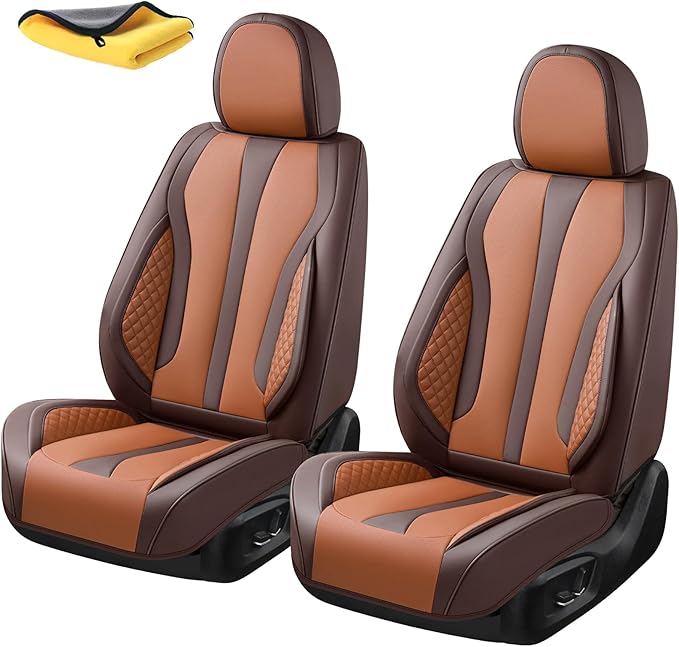 2-Seater Car Seat Covers Full Set, Fit for Front Seats of Cars, Waterproof and Breathable Nappa Leather, Compatible with Airbags, Car Seat Protector Covers for Most Cars -Coffee Brown