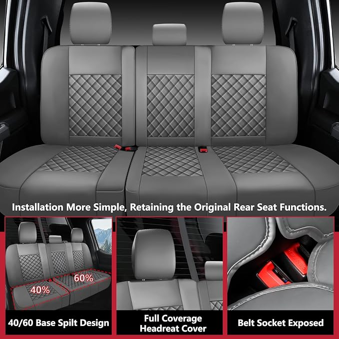 F150 Seat Covers 2015-2026 Full Set, Truck Interior Sets with Lumbar Support Custom Fit for Ford F150 2015-2026, F250/F350/F450 2017-2026 Super Duty Crew Cab XLT XL Lariat Platinum, Gray