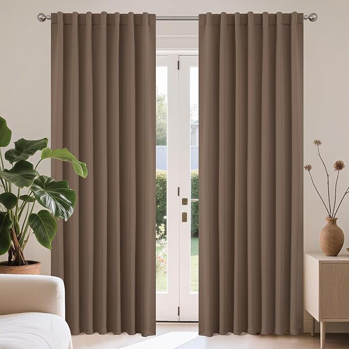 Joydeco 72 Inch Blackout Curtains for Bedroom, Thermal Insulated Black Out Curtains, Room Darkening Drapes for Living Room Window Rod Pocket Back Tab (W52 x L72 Inch, Khaki)