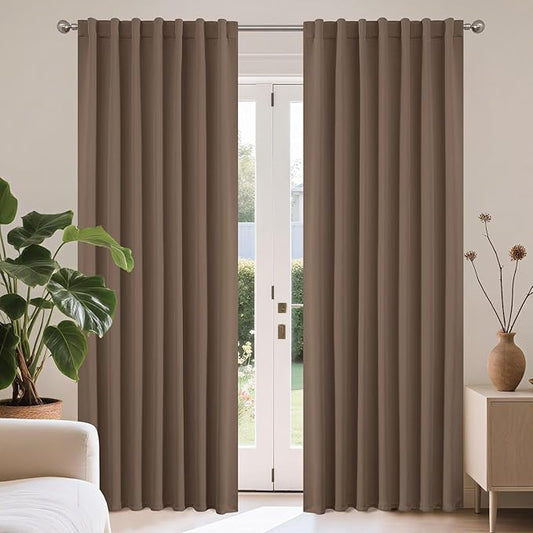 Joydeco 72 Inch Blackout Curtains for Bedroom, Thermal Insulated Black Out Curtains, Room Darkening Drapes for Living Room Window Rod Pocket Back Tab (W52 x L72 Inch, Khaki)