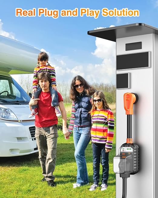 GEARGO 𝟑𝐫𝐝-𝐆𝐞𝐧 RV Surge Protector 50 Amp, Latest 18000J Surge Protection RV Circuit Analyzer, RV Adapter Plug for Camper with Waterpoof Cover, Plug and Play（Orange）