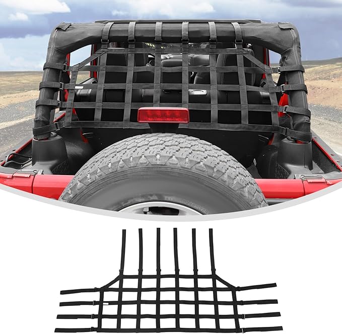 Linskip Heavy Duty Cargo Net Compatible with 2007-2017 Jeep Wrangler JK JKU 4Door, Trunk Divider Net for Jeep JK Exterior Accessories(Black)