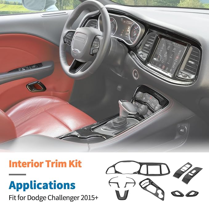 JeCar 13pcs Carbon Fiber Interior Trim Kit Overlay for 2015+ Dodge Challenger Interior Accessories