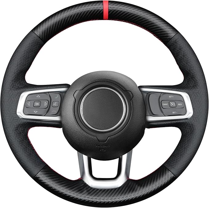 MEWANT Steering Wheel Cover for Jeep Gladiator (JT) 2020-2024 / Wrangler (JL) 2019-2024 / Wrangler Unlimited 2018-2023 Hand-Stitched Leather Car Steering Wrap for Jeep