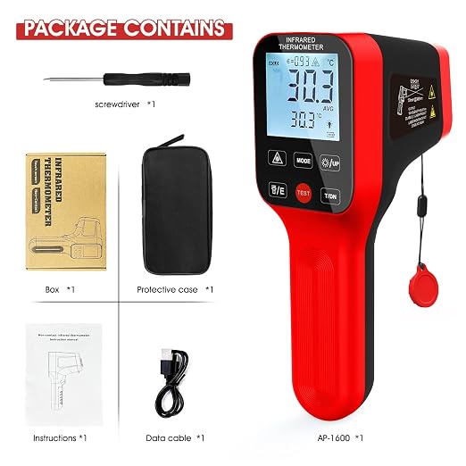 -58°F to 2912°F Infrared Thermometer Gun, Non Contact Digital Laser Thermometer with Bluetooth,for Cooking, Pizza Oven, Engine, USB Rechargeable