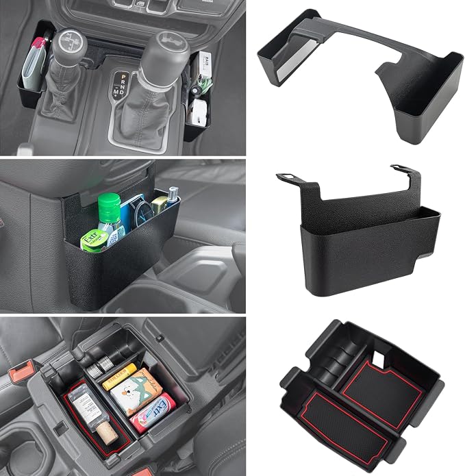 PIMCAR Interior Accessories Compatible with Jeep Wrangler JL/JLU 2018-2026 & Gladiator JT Truck 2020-2026 Including Center Console Organizer Red and Hanging Storage and Gear Shift Side