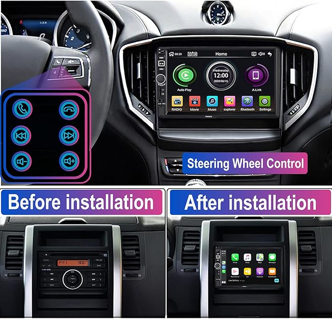 Double Din Car Stereo Radio Compatible with Apple Carplay and Android Auto, 7-Inch HD Touchscreen with Voice Control, Mirror Link, Backup Camera, Steering Wheel, Bluetooth, FM, USB/TF/AUX Port