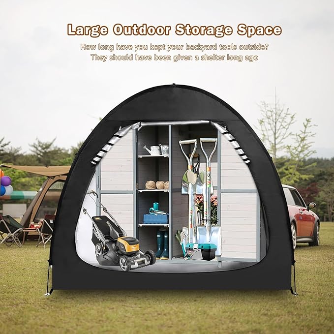 Outdoor Bike Storage Shed Tent, Portable Bicycle Motorcycle Storage Shed with Spare Pole and Rain strip for 2 Bikes, PU4000 Waterproof Silver Coated Oxford Bike Cover, Foldable Bicycle Shelter