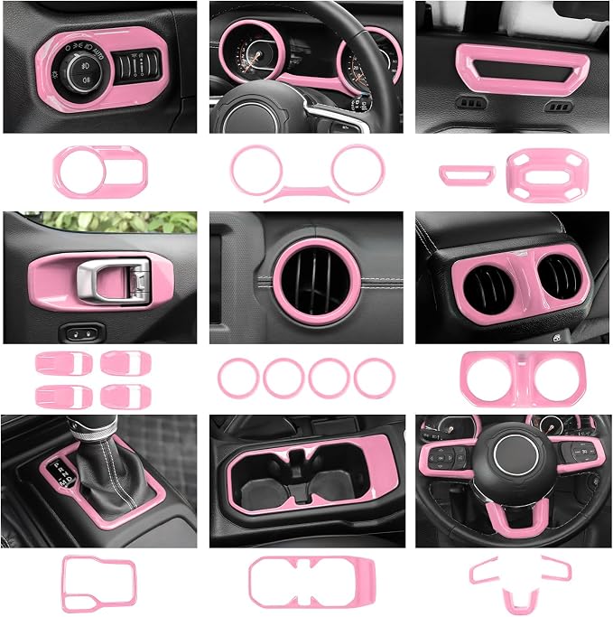 23PCS Full Set Interior Decor Trim Kits Fit for 2018-2023 Jeep Wrangler JL JLU & Gladiator JT 4Door Dashboard Cup Holder Headlight Switch Gear Shift Roof Speaker Map Light Inner Door Bowl Trim