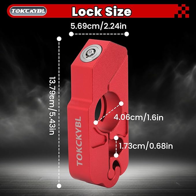 Motorcycle Lock, Heavy Duty Anti Theft Helmet, Brake and Handlebar Lock, Universal for Motorcycles, ATVs, Dirt Bikes, Mopeds, Scooters, Red